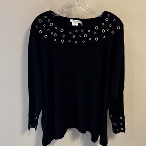 Chico's NWT Black Sweater Poncho with Gold Grommet Detail